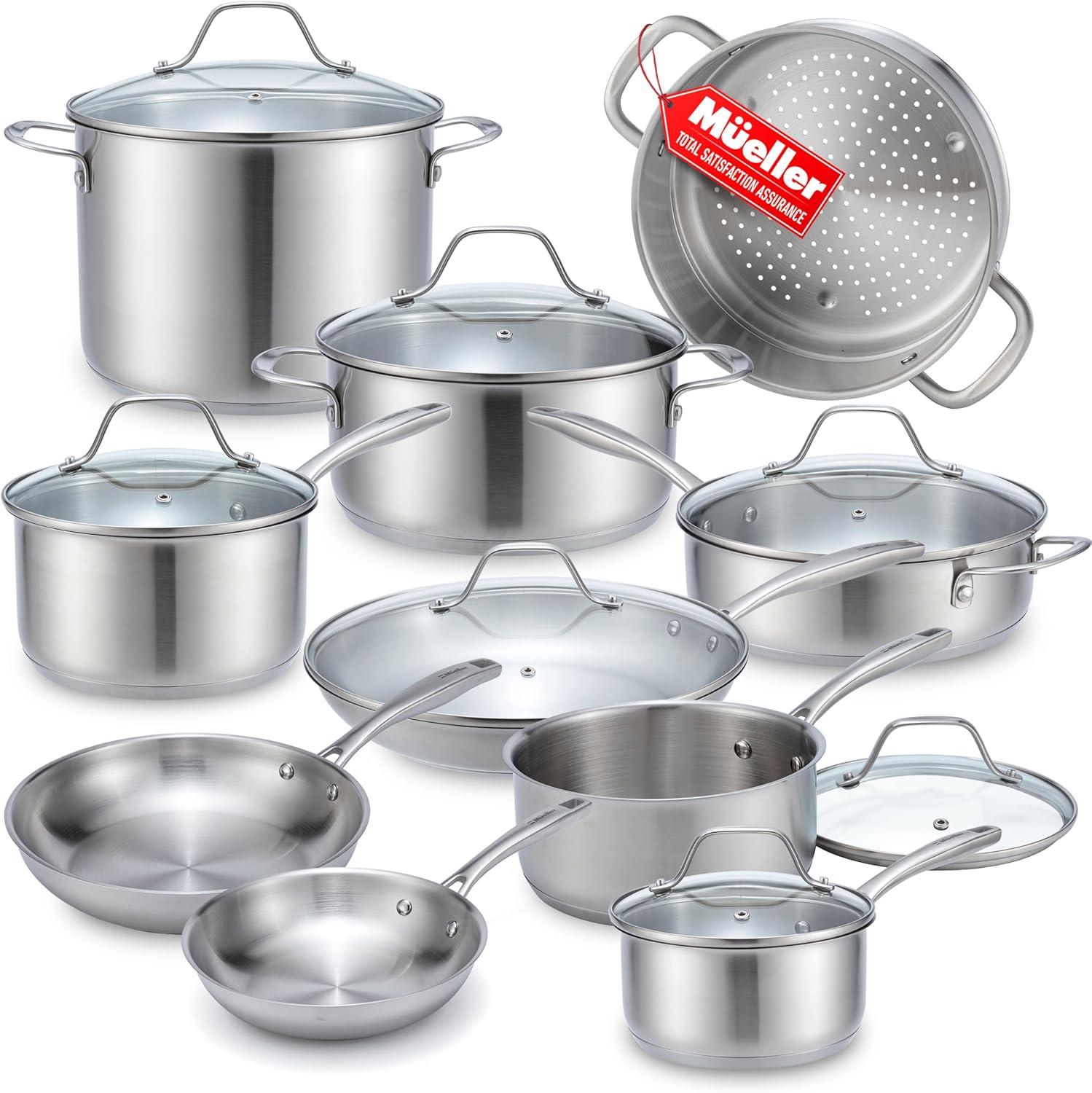 image:imageMueller 16Piece NonStick Stone Cookware Set with Steamer and Glass Lids TurquoiseSilver
