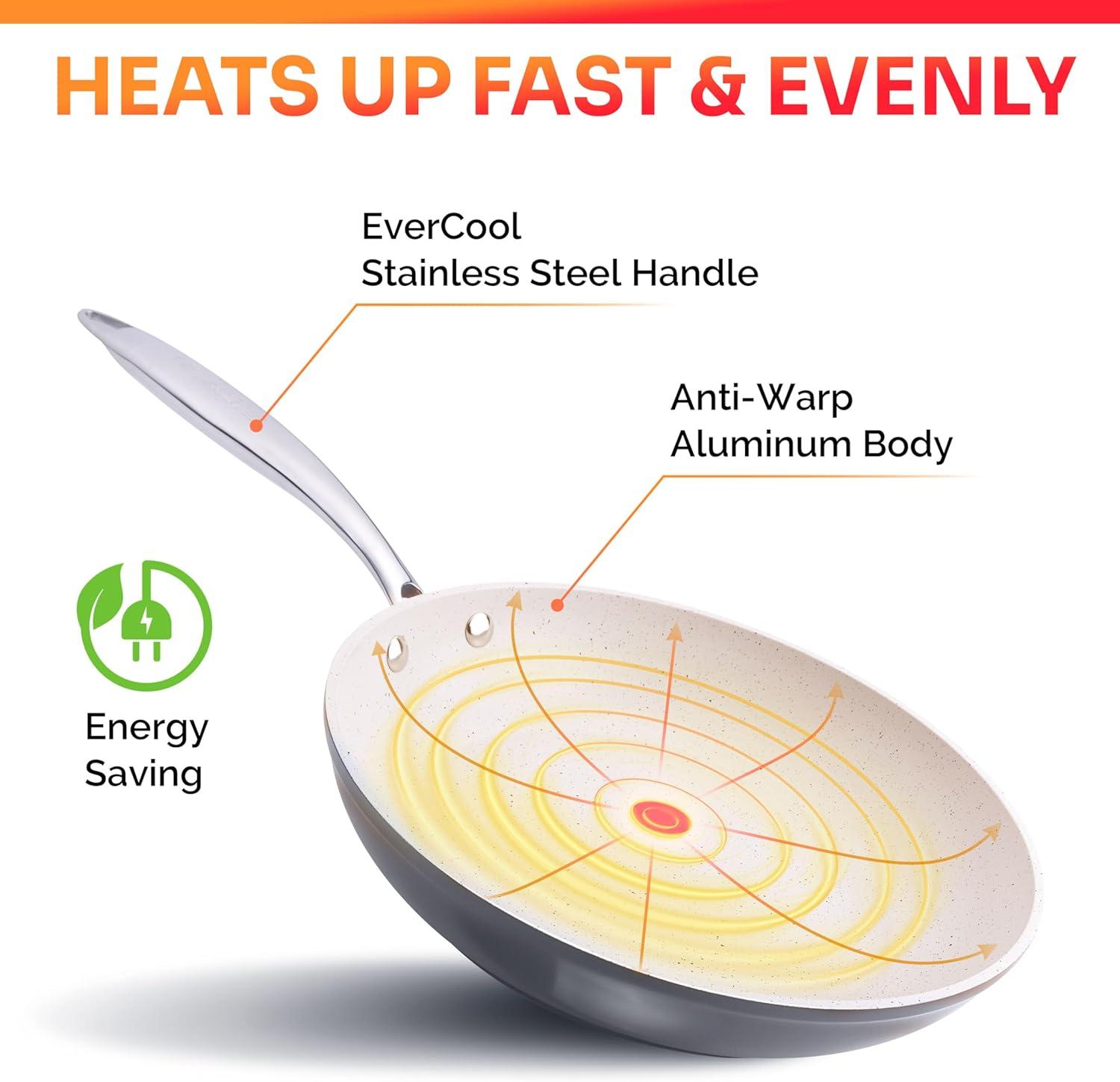 image:imageMueller Frying Pan Heavy Duty German Stone Coating Non Stick Frying Pans No PFOA or APEO Paella Pan Dishwasher and Oven Safe Even Heat Distribution Cool Stainless Steel Handle Light GreyL Grey