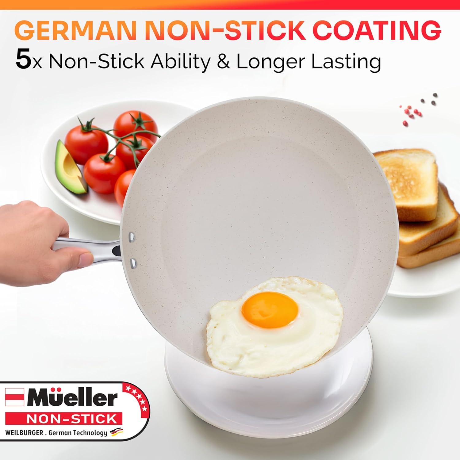 image:imageMueller Frying Pan Heavy Duty German Stone Coating Non Stick Frying Pans No PFOA or APEO Paella Pan Dishwasher and Oven Safe Even Heat Distribution Cool Stainless Steel Handle Light GreyL Grey