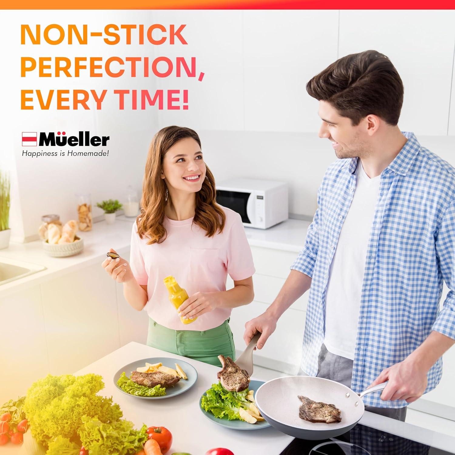 image:imageMueller Frying Pan Heavy Duty German Stone Coating Non Stick Frying Pans No PFOA or APEO Paella Pan Dishwasher and Oven Safe Even Heat Distribution Cool Stainless Steel Handle Light GreyL Grey