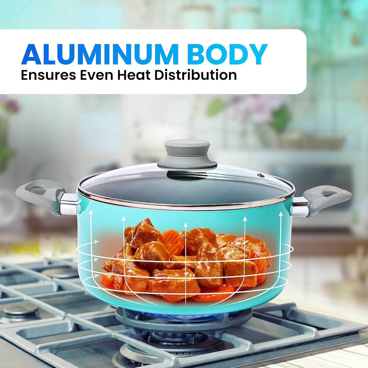 image:imageMueller Pots and Pans Set 11Piece UltraClad Pro Stainless Steel Cookware Set Ergonomic and EverCool Stainless Steel Handle Includes Saucepans Skillets Stockpot Saute Pan SteamerTurquoise