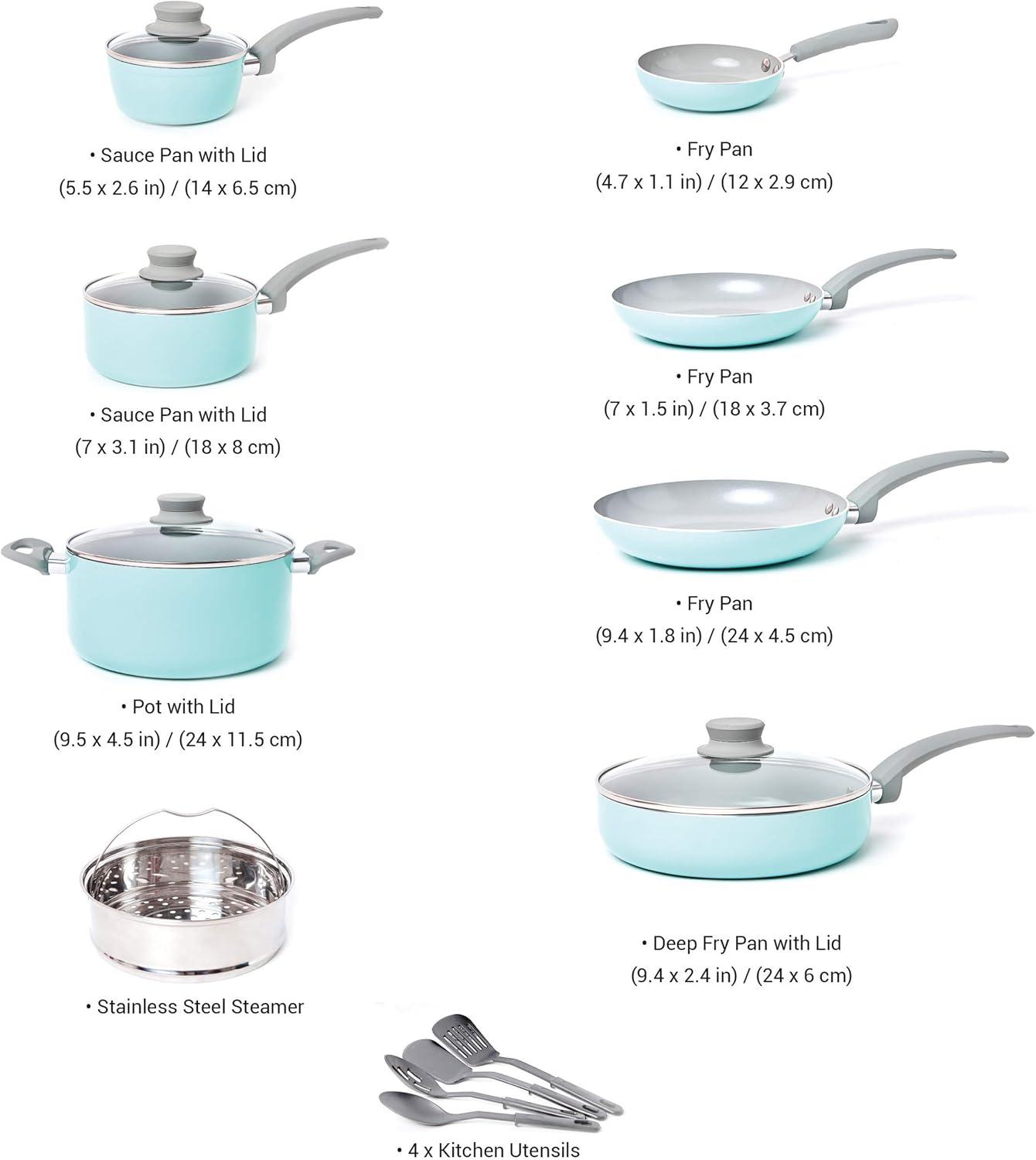 image:imageMueller Pots and Pans Set 11Piece UltraClad Pro Stainless Steel Cookware Set Ergonomic and EverCool Stainless Steel Handle Includes Saucepans Skillets Stockpot Saute Pan SteamerTurquoise