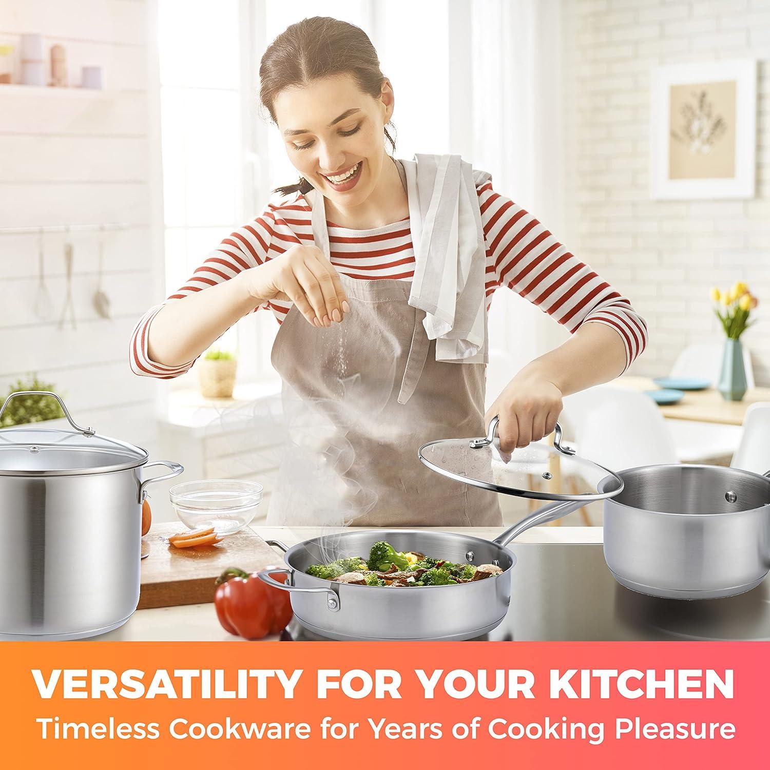 image:imageMueller Pots and Pans Set 11Piece UltraClad Pro Stainless Steel Cookware Set Ergonomic and EverCool Stainless Steel Handle Includes Saucepans Skillets Stockpot Saute Pan SteamerSilver