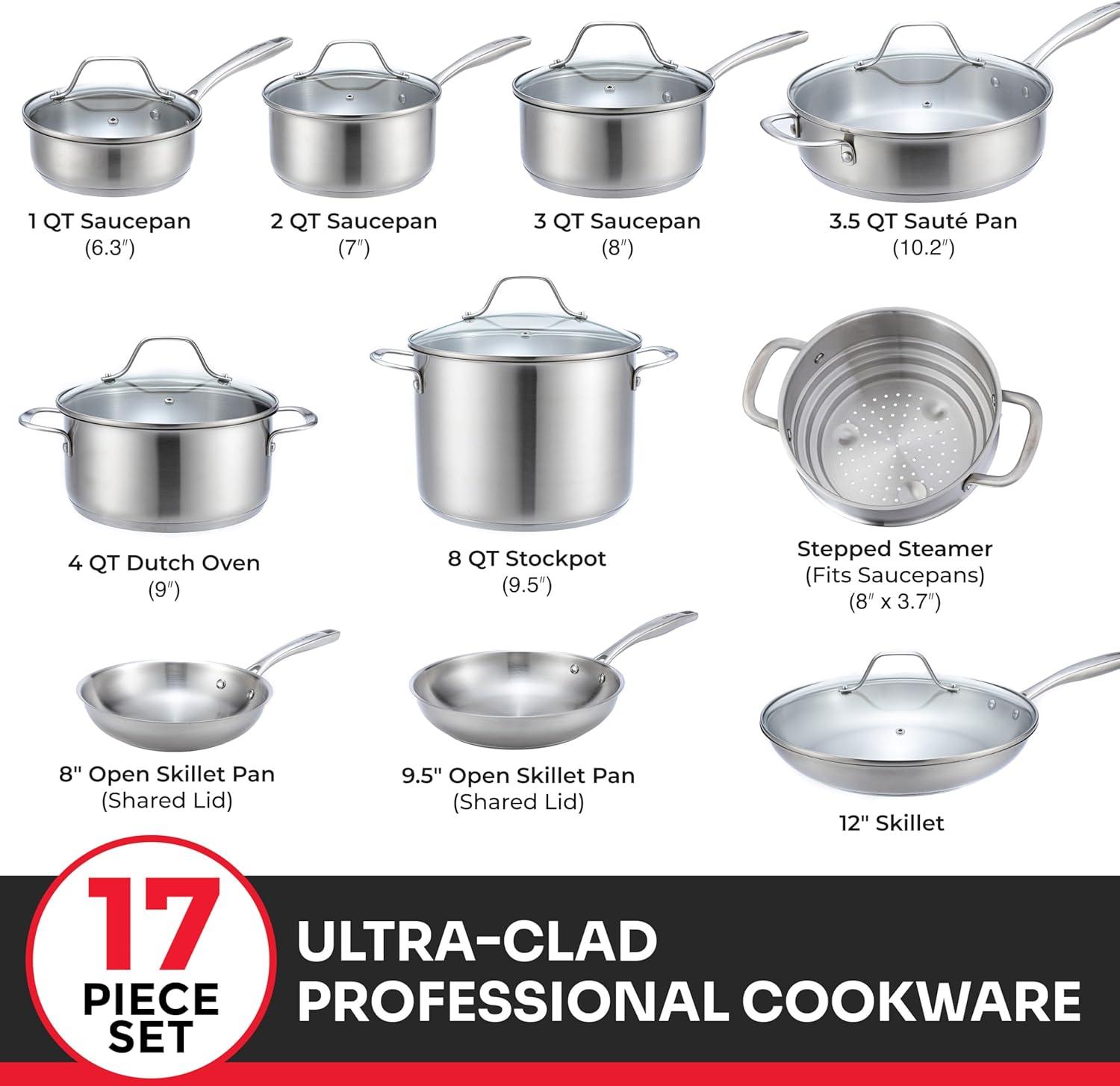 image:imageMueller Pots and Pans Set 11Piece UltraClad Pro Stainless Steel Cookware Set Ergonomic and EverCool Stainless Steel Handle Includes Saucepans Skillets Stockpot Saute Pan SteamerSilver