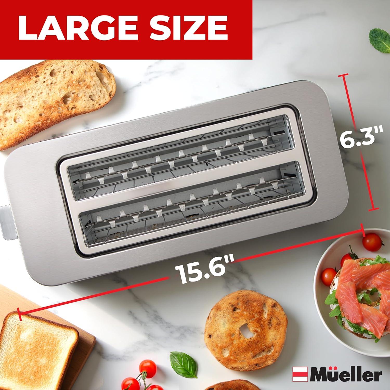 image:imageMueller UltraToast Stainless Steel Toaster 4 Slice ExtraWide 16 Slots for Artisan Bread Bagels amp Frozen Waffles 6 Browning Levels LED Display CancelDefrostReheat Removable Crumb Tray