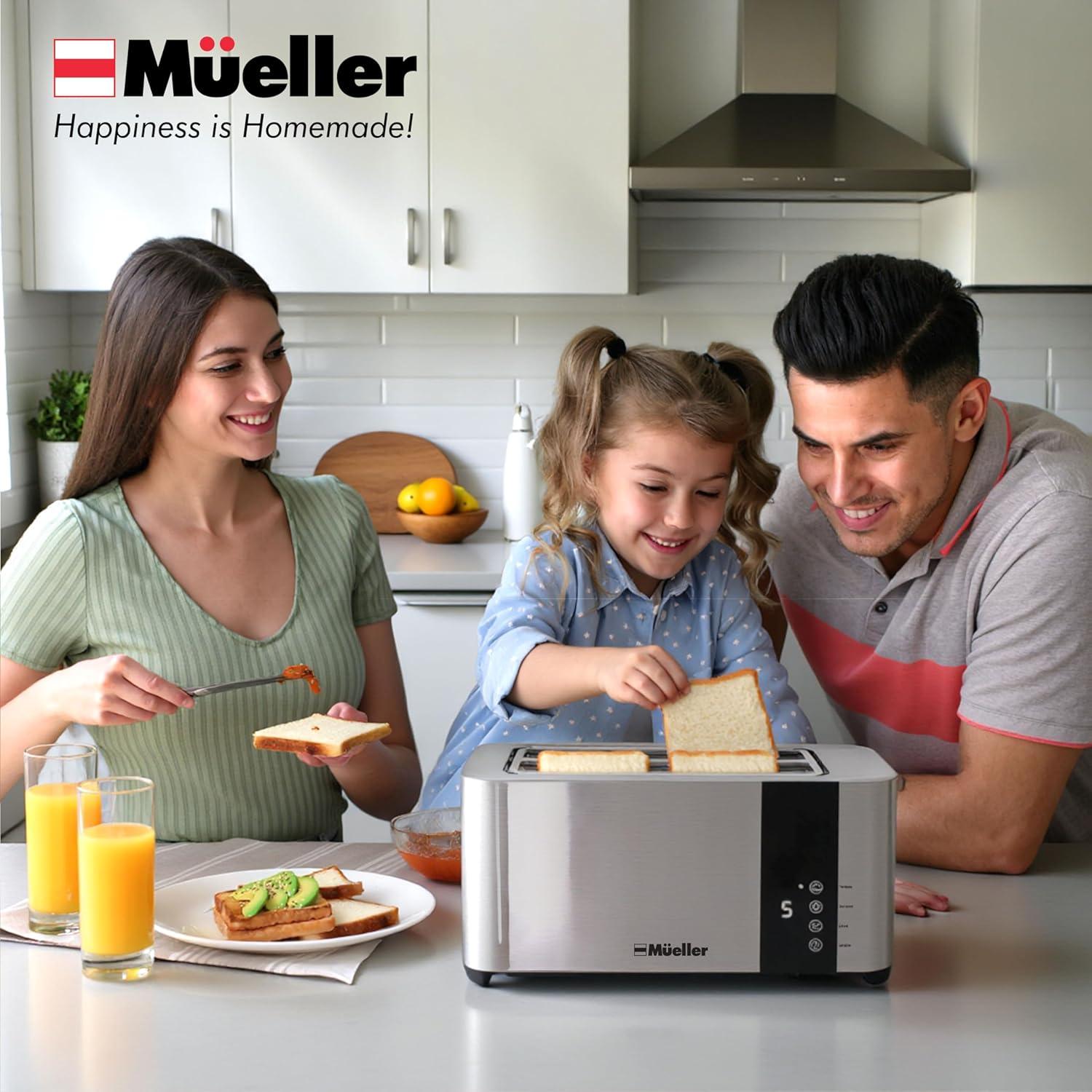 image:imageMueller UltraToast Stainless Steel Toaster 4 Slice ExtraWide 16 Slots for Artisan Bread Bagels amp Frozen Waffles 6 Browning Levels LED Display CancelDefrostReheat Removable Crumb Tray