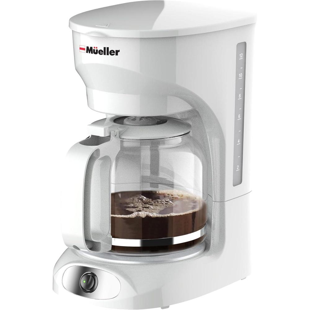 image:imageMUELLER HOME 12Cup Red Coffee Maker Perfect for Home or Office Borosilicate Carafe AutoOff Reusable Filter AntiDrip KeepWarm Function Clear Water Level Window Red Kitchen AccessoriesWhite