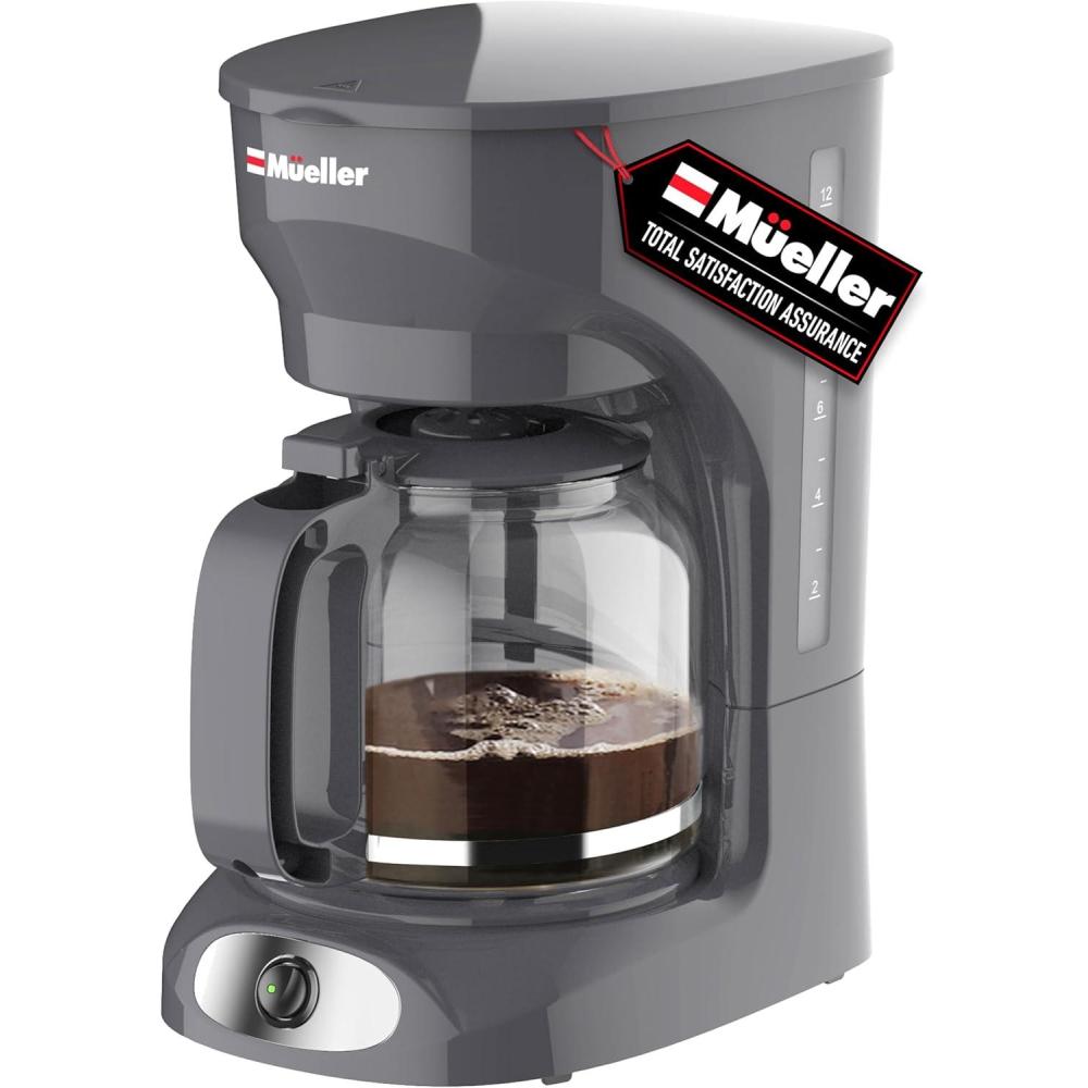 image:imageMUELLER HOME 12Cup Red Coffee Maker Perfect for Home or Office Borosilicate Carafe AutoOff Reusable Filter AntiDrip KeepWarm Function Clear Water Level Window Red Kitchen AccessoriesGray