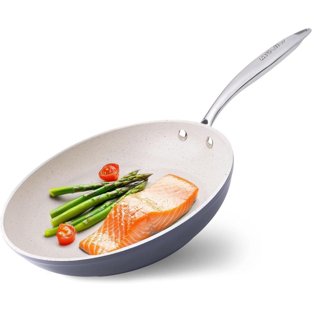 image:imageMueller 12Inch Fry Pan Heavy Duty NonStick German Stone Coating Cookware Aluminum Body Even Heat Distribution No PFOA or APEO EverCool Stainless Steel Handle GreyL Grey