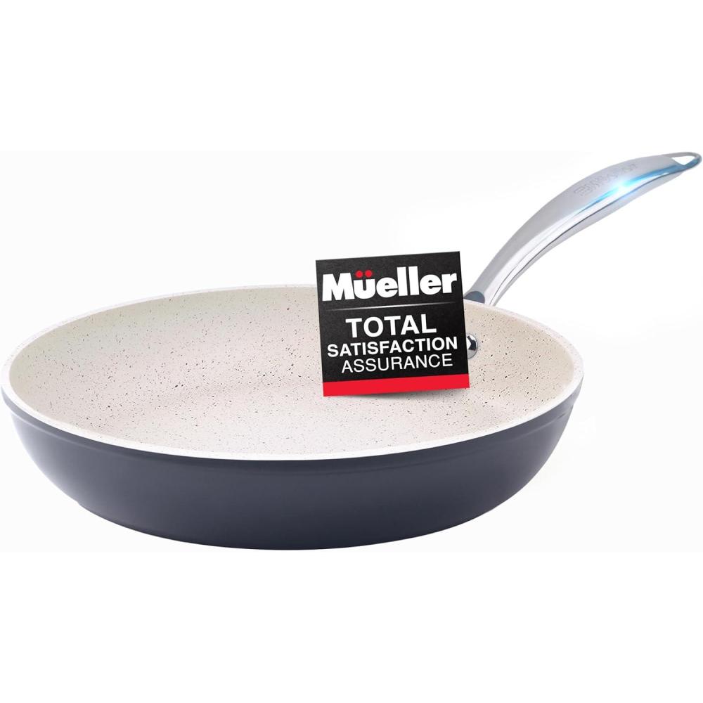 image:imageMueller 12Inch Fry Pan Heavy Duty NonStick German Stone Coating Cookware Aluminum Body Even Heat Distribution No PFOA or APEO EverCool Stainless Steel Handle GreyGray