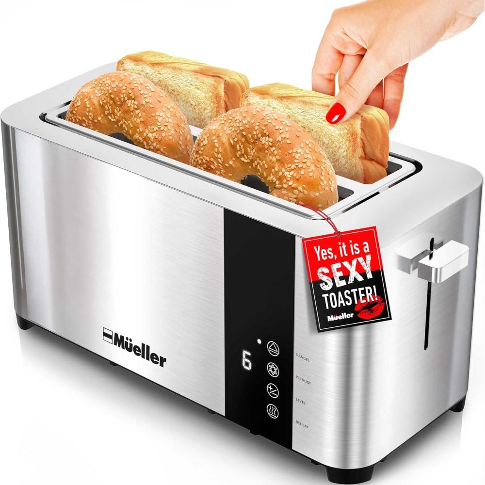 image:imageMueller UltraToast Stainless Steel Toaster 4 Slice ExtraWide 16 Slots for Artisan Bread Bagels amp Frozen Waffles 6 Browning Levels LED Display CancelDefrostReheat Removable Crumb Tray