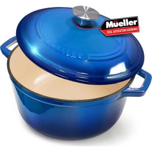image:imageMUELLER HOME 75 QT Enameled Cast Iron Dutch Oven HeavyDuty OvenSafe up to 500 F amp Across All Cooktops Casserole Dish and Braiser Pan with Lid and Stainless Knob GreyAqua Blue