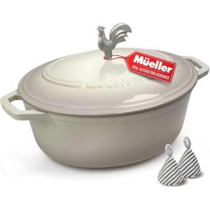 image:imageMUELLER HOME 75 QT Enameled Cast Iron Dutch Oven HeavyDuty OvenSafe up to 500 F amp Across All Cooktops Casserole Dish and Braiser Pan with Lid and Stainless Knob GreyWhite
