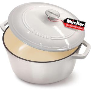 image:imageMUELLER HOME 75 QT Enameled Cast Iron Dutch Oven HeavyDuty OvenSafe up to 500 F amp Across All Cooktops Casserole Dish and Braiser Pan with Lid and Stainless Knob GreyOyster White