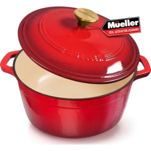 image:imageMUELLER HOME 75 QT Enameled Cast Iron Dutch Oven HeavyDuty OvenSafe up to 500 F amp Across All Cooktops Casserole Dish and Braiser Pan with Lid and Stainless Knob GreyRed