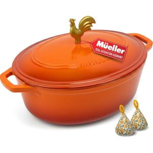 image:imageMUELLER HOME 75 QT Enameled Cast Iron Dutch Oven HeavyDuty OvenSafe up to 500 F amp Across All Cooktops Casserole Dish and Braiser Pan with Lid and Stainless Knob GreyOrange