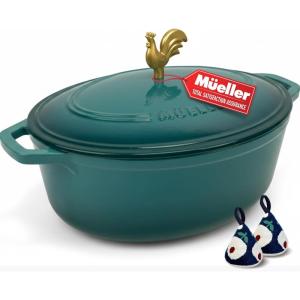 image:imageMUELLER HOME 75 QT Enameled Cast Iron Dutch Oven HeavyDuty OvenSafe up to 500 F amp Across All Cooktops Casserole Dish and Braiser Pan with Lid and Stainless Knob GreyEmerald Green