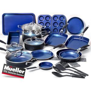image:imageMueller Pots and Pans Set 11Piece UltraClad Pro Stainless Steel Cookware Set Ergonomic and EverCool Stainless Steel Handle Includes Saucepans Skillets Stockpot Saute Pan SteamerSapphire