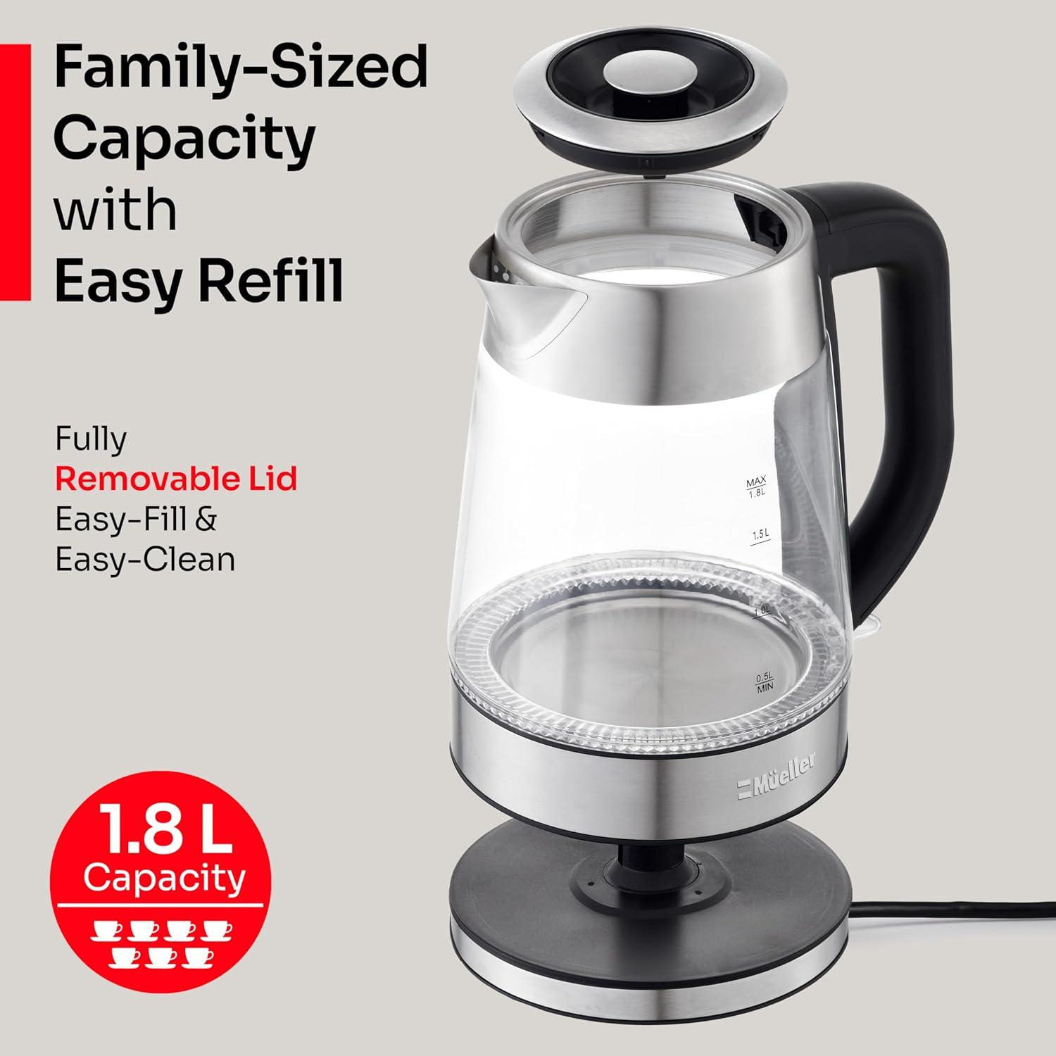 image:imageMUELLER HOME Rapid Boil Electric Tea Kettle 18L Borosilicate Glass amp Stainless Steel BPAFree Hot Water Boiler LED Light Auto ShutOff Boil Dry Protection Fast Water Heater Kitchen Appliances