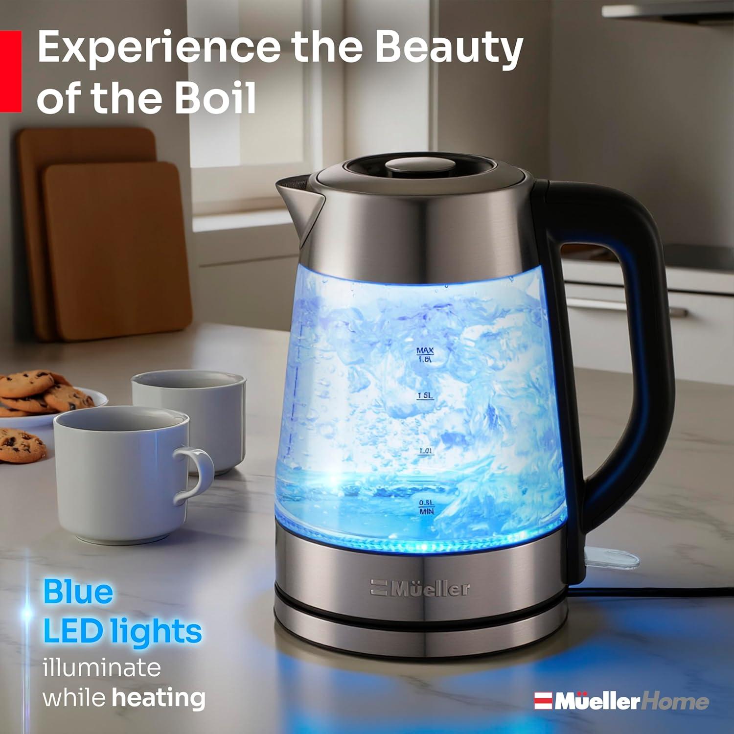 image:imageMUELLER HOME Rapid Boil Electric Tea Kettle 18L Borosilicate Glass amp Stainless Steel BPAFree Hot Water Boiler LED Light Auto ShutOff Boil Dry Protection Fast Water Heater Kitchen Appliances