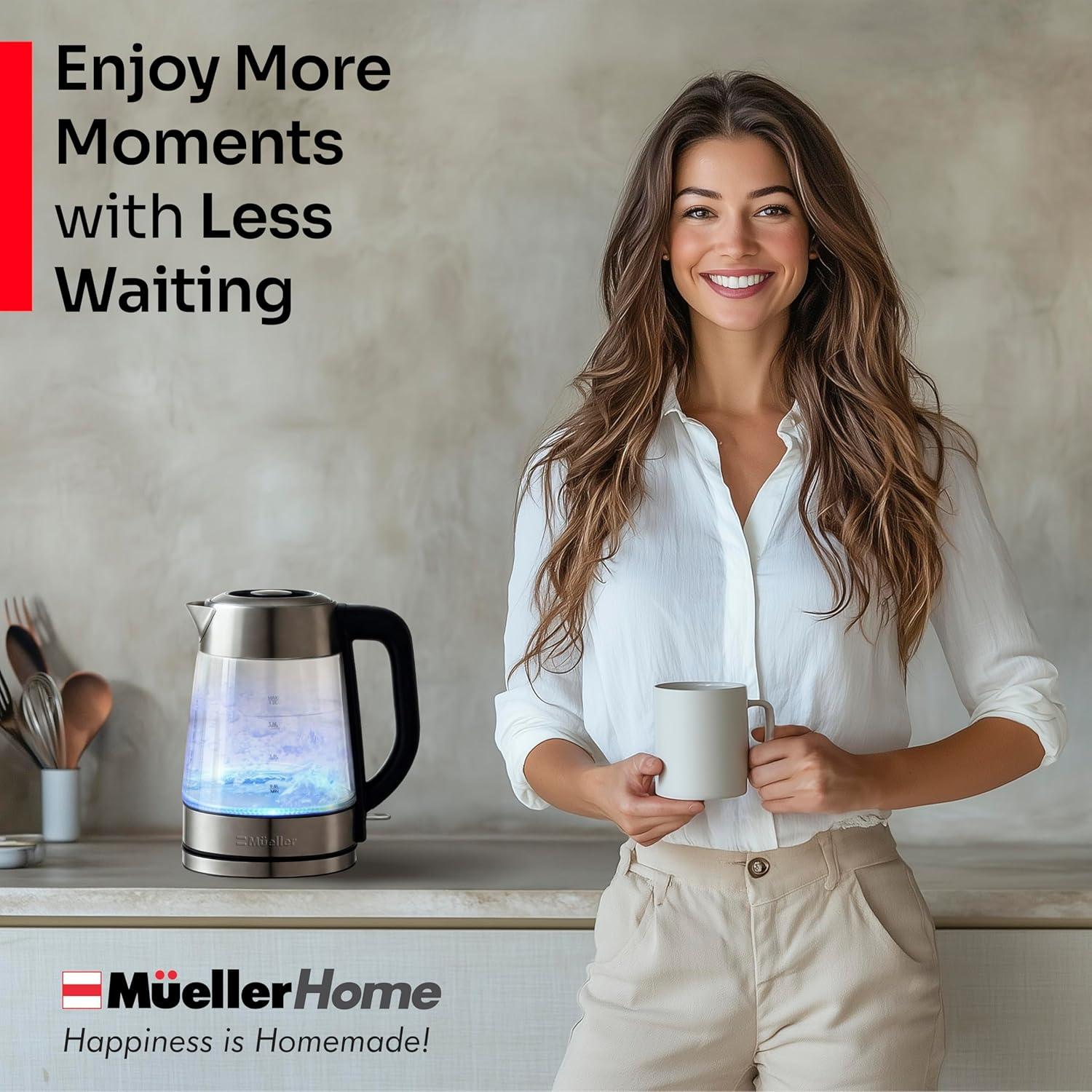 image:imageMUELLER HOME Rapid Boil Electric Tea Kettle 18L Borosilicate Glass amp Stainless Steel BPAFree Hot Water Boiler LED Light Auto ShutOff Boil Dry Protection Fast Water Heater Kitchen Appliances