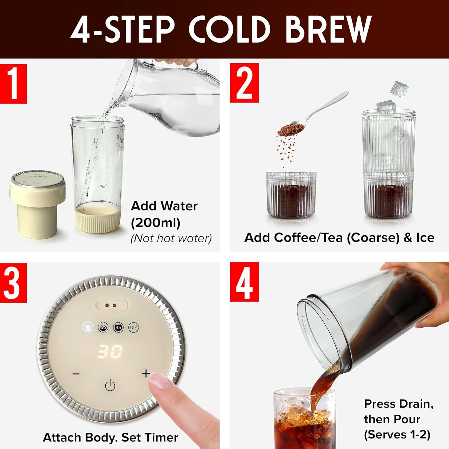 image:imageMueller RapidBrew Cold Brew Iced Coffee Maker 10 Min Fast Brew Portable Rechargeable Cold Brew Machine for Coffee amp Tea Adjustable Strength 1099 Min 20 Servings Per Charge Black CoffeeCappuccino Beige