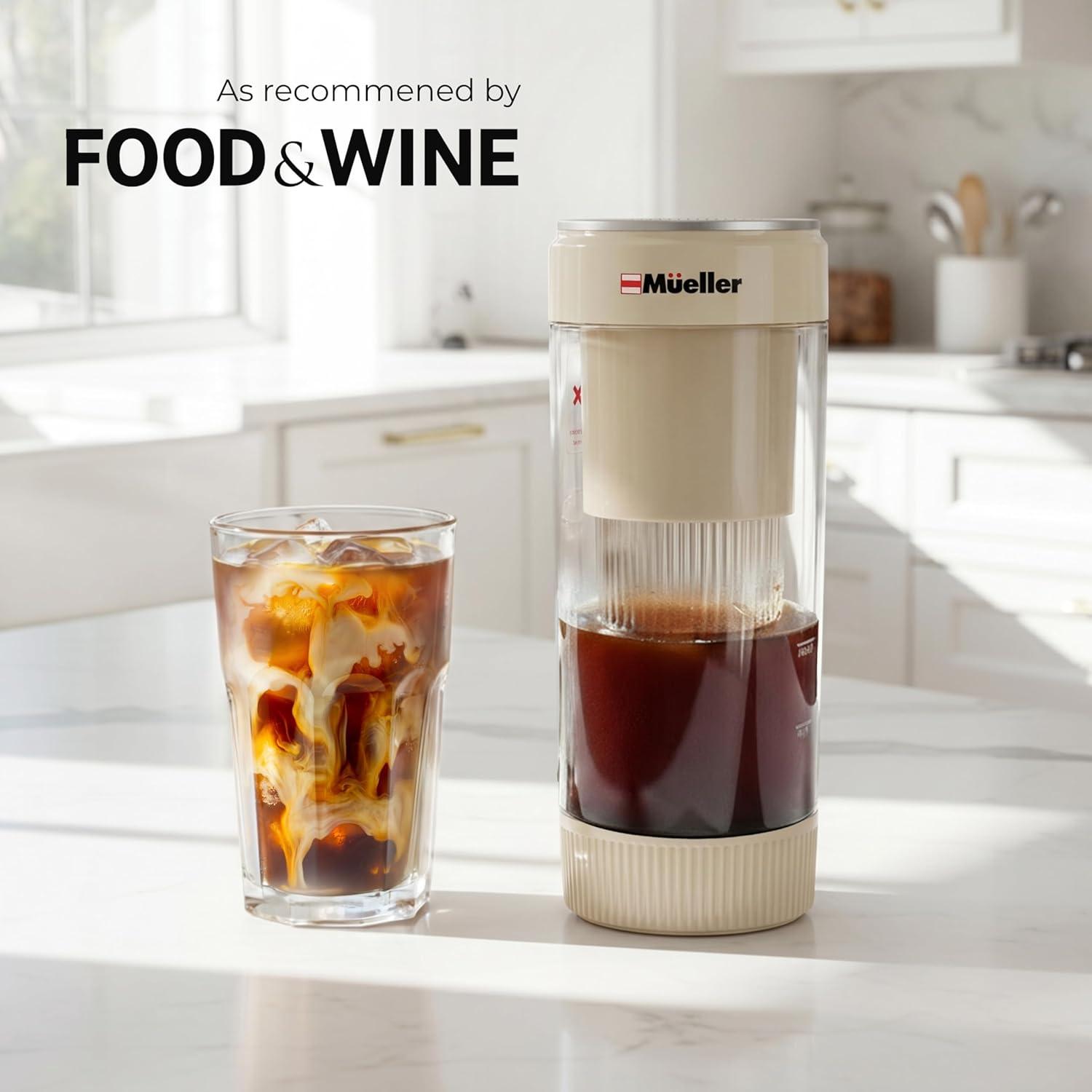 image:imageMueller RapidBrew Cold Brew Iced Coffee Maker 10 Min Fast Brew Portable Rechargeable Cold Brew Machine for Coffee amp Tea Adjustable Strength 1099 Min 20 Servings Per Charge Black CoffeeCappuccino Beige