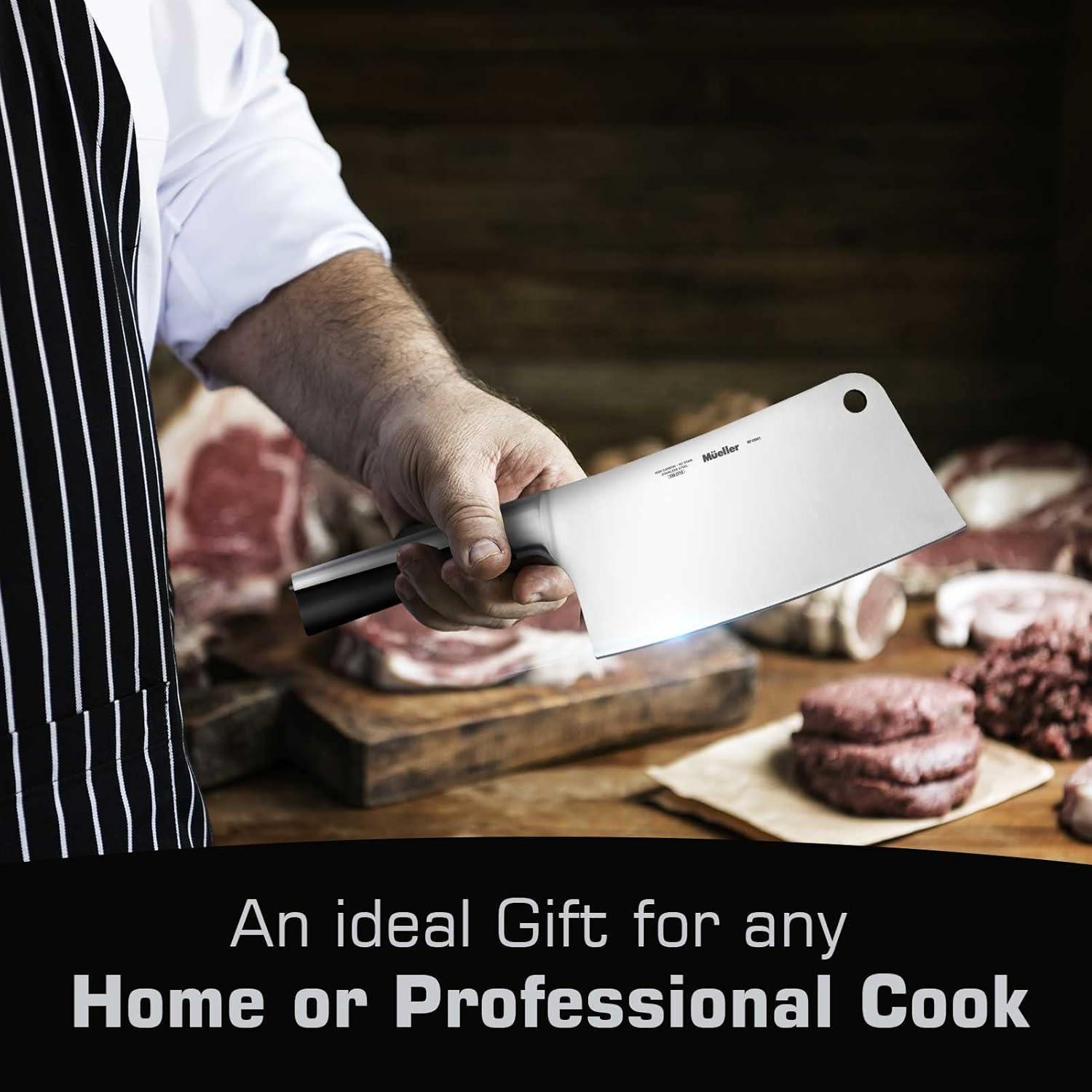 image:imageMueller 7Inch Meat Cleaver Butcher Knife German High Carbon Steel LaserTested RazorSharp Blade Heavy Duty Bone Chopper for Meat amp Vegetables Home amp Restaurant Gift for HimStainless Steel Handle