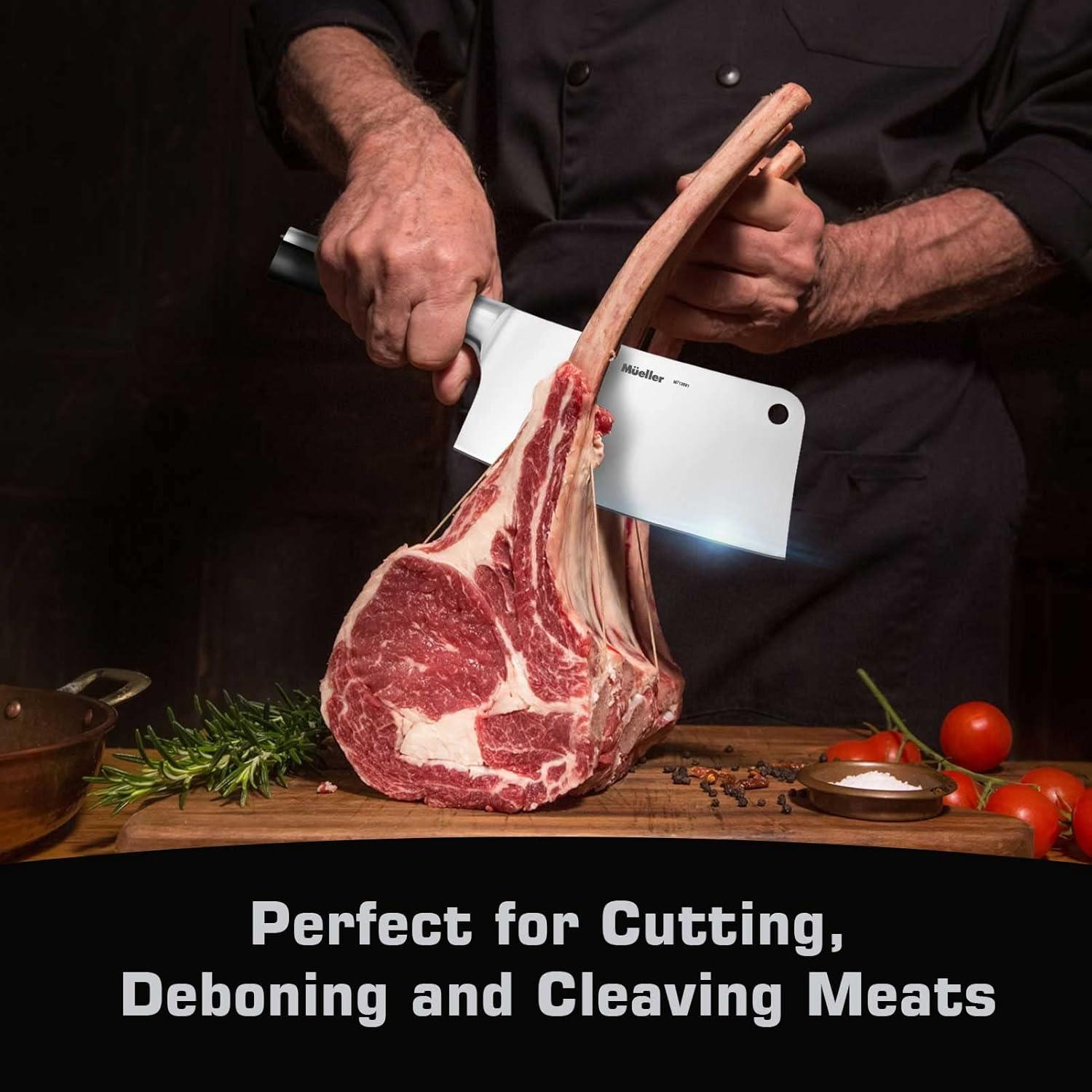 image:imageMueller 7Inch Meat Cleaver Butcher Knife German High Carbon Steel LaserTested RazorSharp Blade Heavy Duty Bone Chopper for Meat amp Vegetables Home amp Restaurant Gift for HimStainless Steel Handle