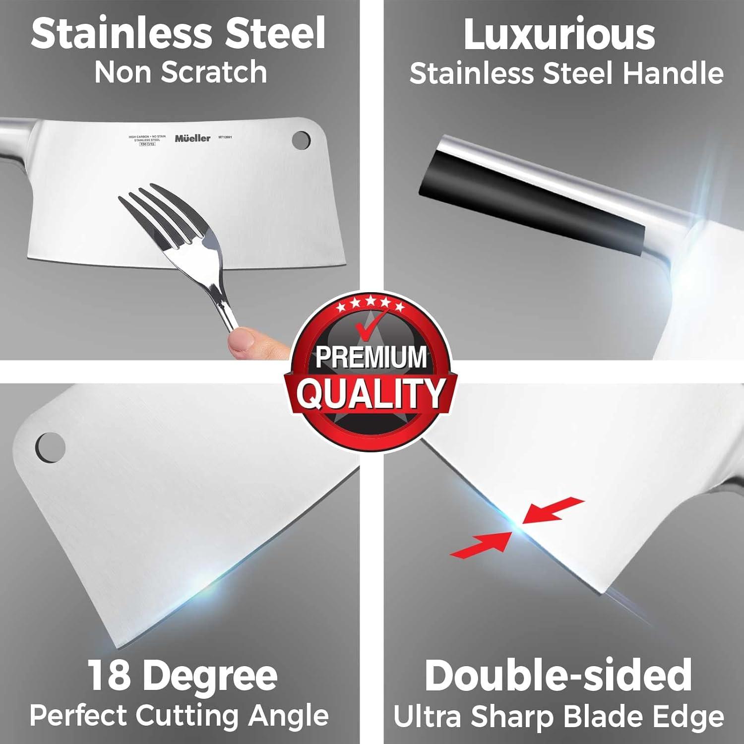image:imageMueller 7Inch Meat Cleaver Butcher Knife German High Carbon Steel LaserTested RazorSharp Blade Heavy Duty Bone Chopper for Meat amp Vegetables Home amp Restaurant Gift for HimStainless Steel Handle