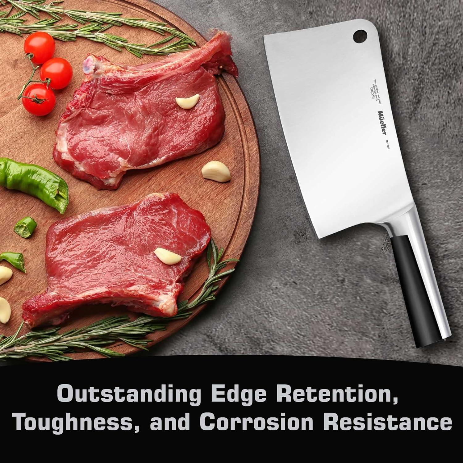 image:imageMueller 7Inch Meat Cleaver Butcher Knife German High Carbon Steel LaserTested RazorSharp Blade Heavy Duty Bone Chopper for Meat amp Vegetables Home amp Restaurant Gift for HimStainless Steel Handle