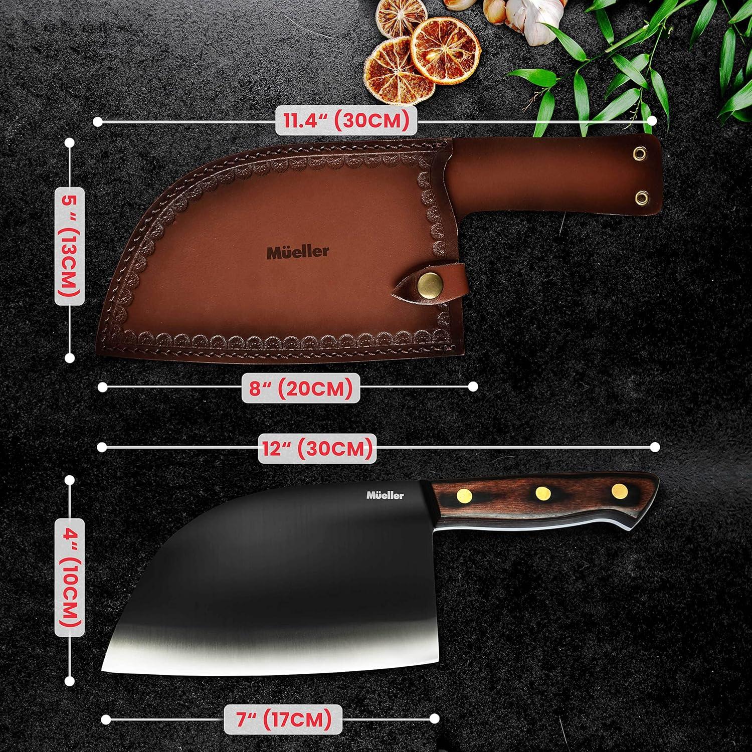 image:imageMueller Outstanding Ancient Forged Serbian Meat Cleaver Knife 67 Full Tang HighCarbon Steel Chef Knife Pakkawood Handle Kitchen Knives Set with Leather Sheath Butcher