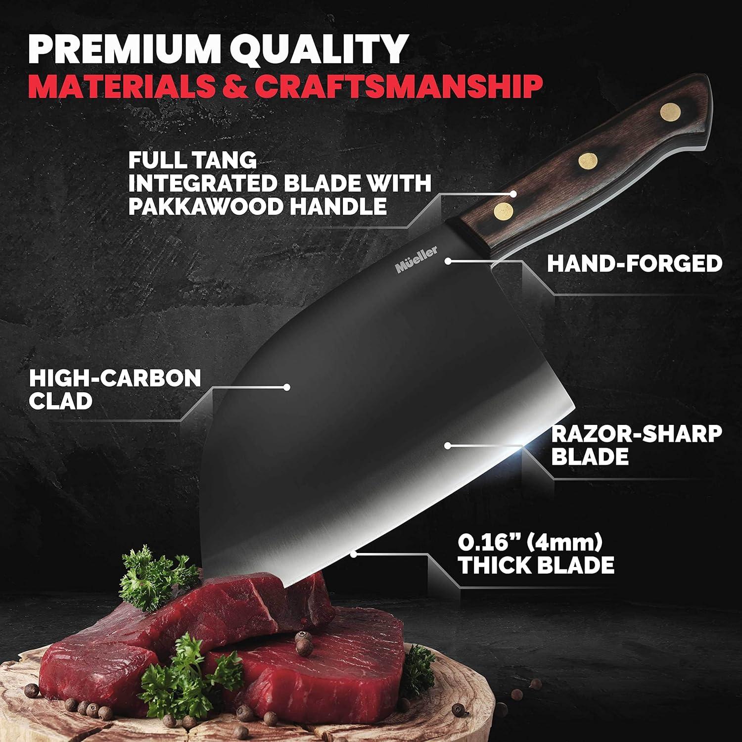 image:imageMueller Outstanding Ancient Forged Serbian Meat Cleaver Knife 67 Full Tang HighCarbon Steel Chef Knife Pakkawood Handle Kitchen Knives Set with Leather Sheath Butcher