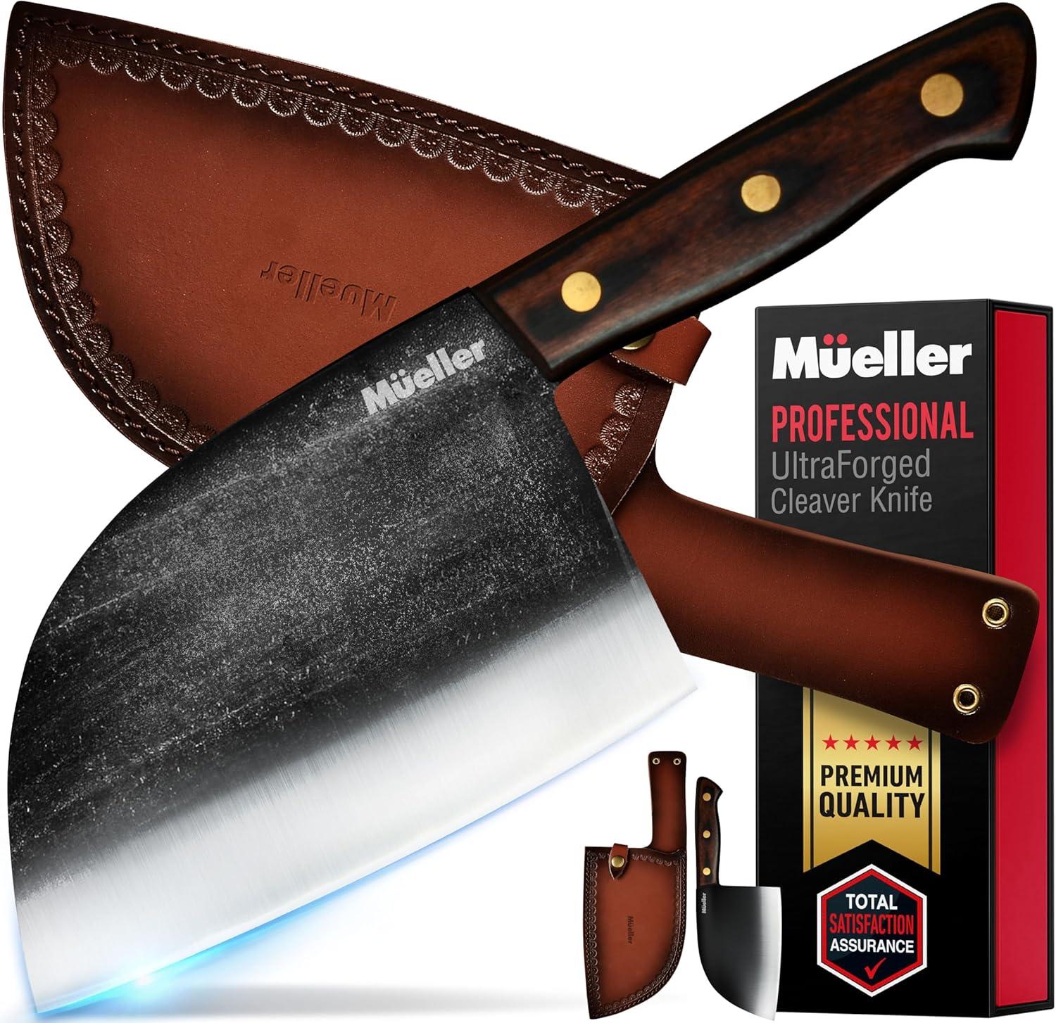 image:imageMueller Outstanding Ancient Forged Serbian Meat Cleaver Knife 67 Full Tang HighCarbon Steel Chef Knife Pakkawood Handle Kitchen Knives Set with Leather Sheath Butcher