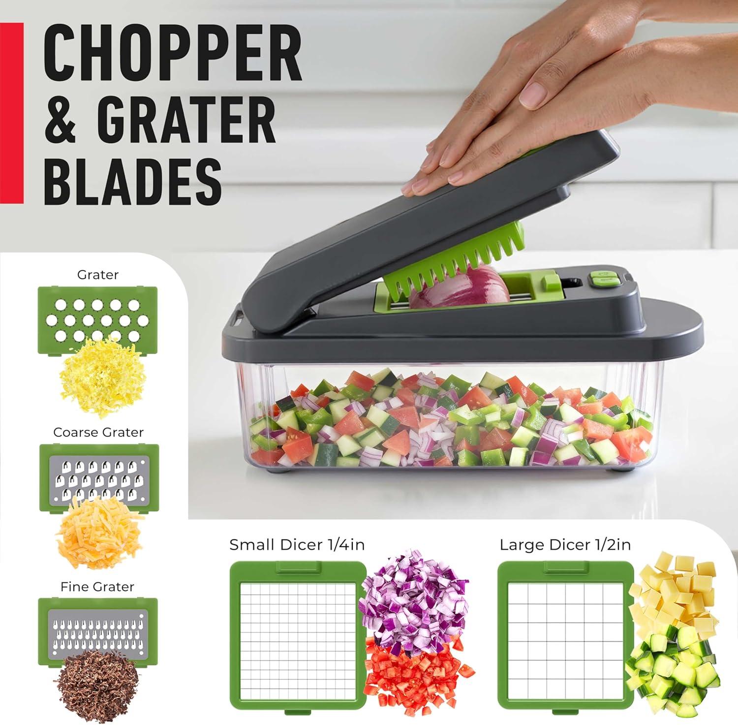 image:imageMueller ULTIMATE 12 Blade Vegetable Chopper Mandoline Slicer and Spiralizer Dicer Grater Kitchen Essentials amp Accessories BlackGrayGreen