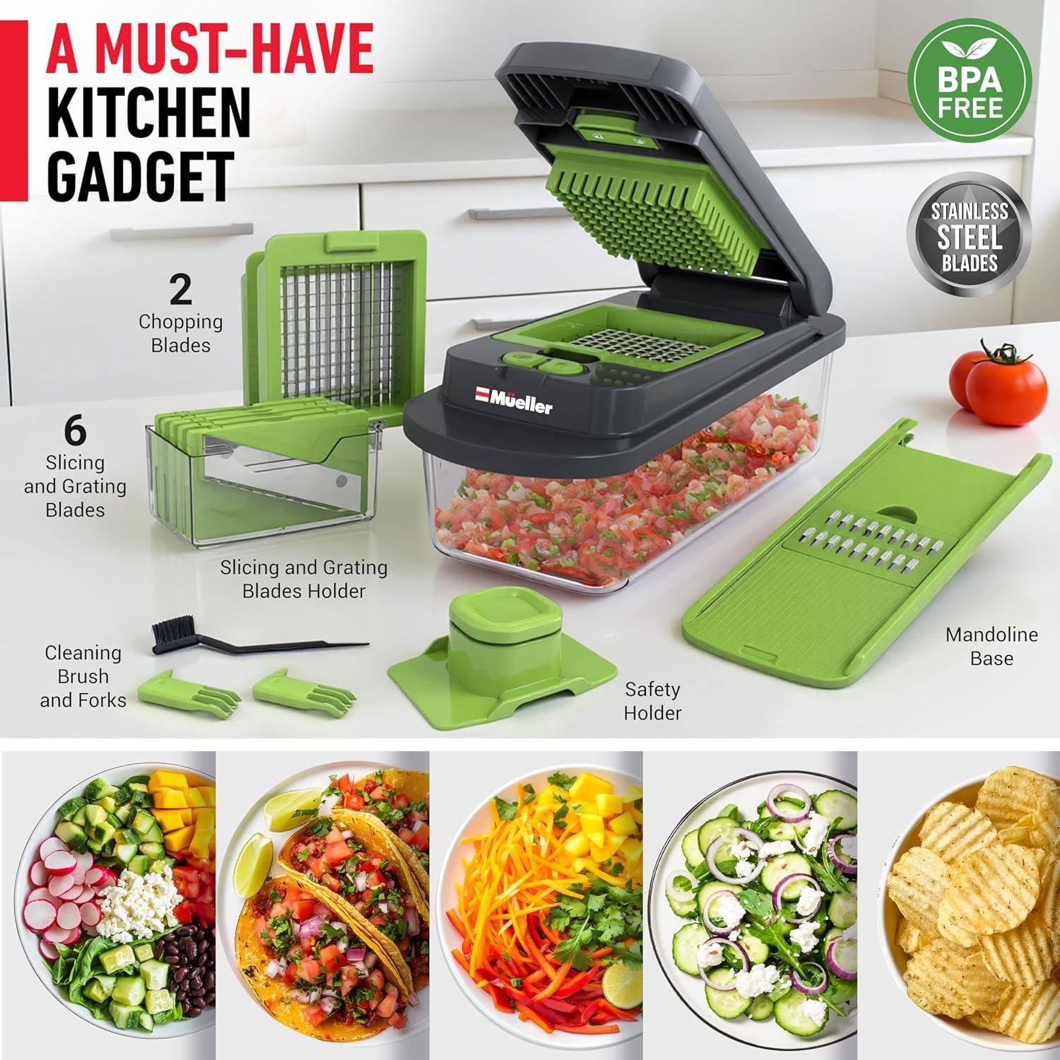 image:imageMueller ULTIMATE 12 Blade Vegetable Chopper Mandoline Slicer and Spiralizer Dicer Grater Kitchen Essentials amp Accessories BlackGrayGreen