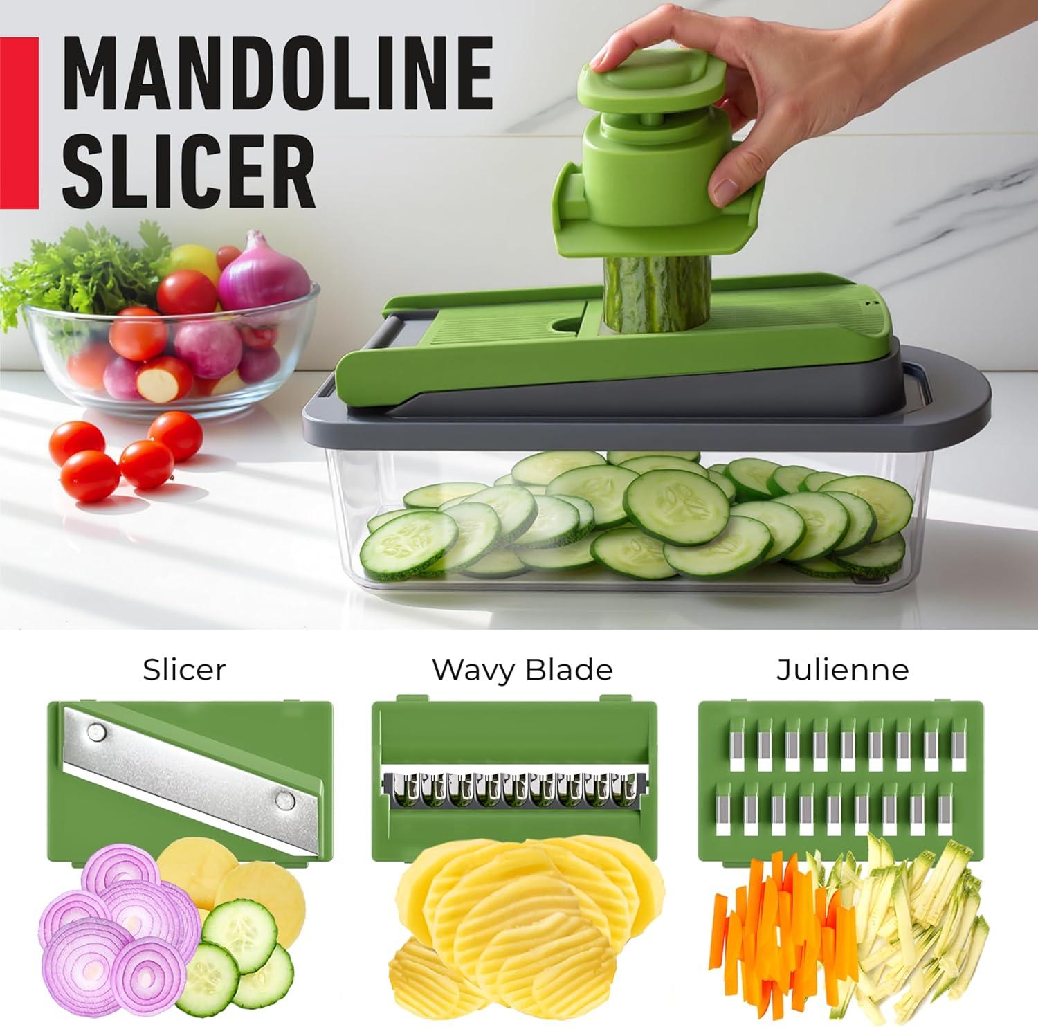 image:imageMueller ULTIMATE 12 Blade Vegetable Chopper Mandoline Slicer and Spiralizer Dicer Grater Kitchen Essentials amp Accessories BlackGrayGreen