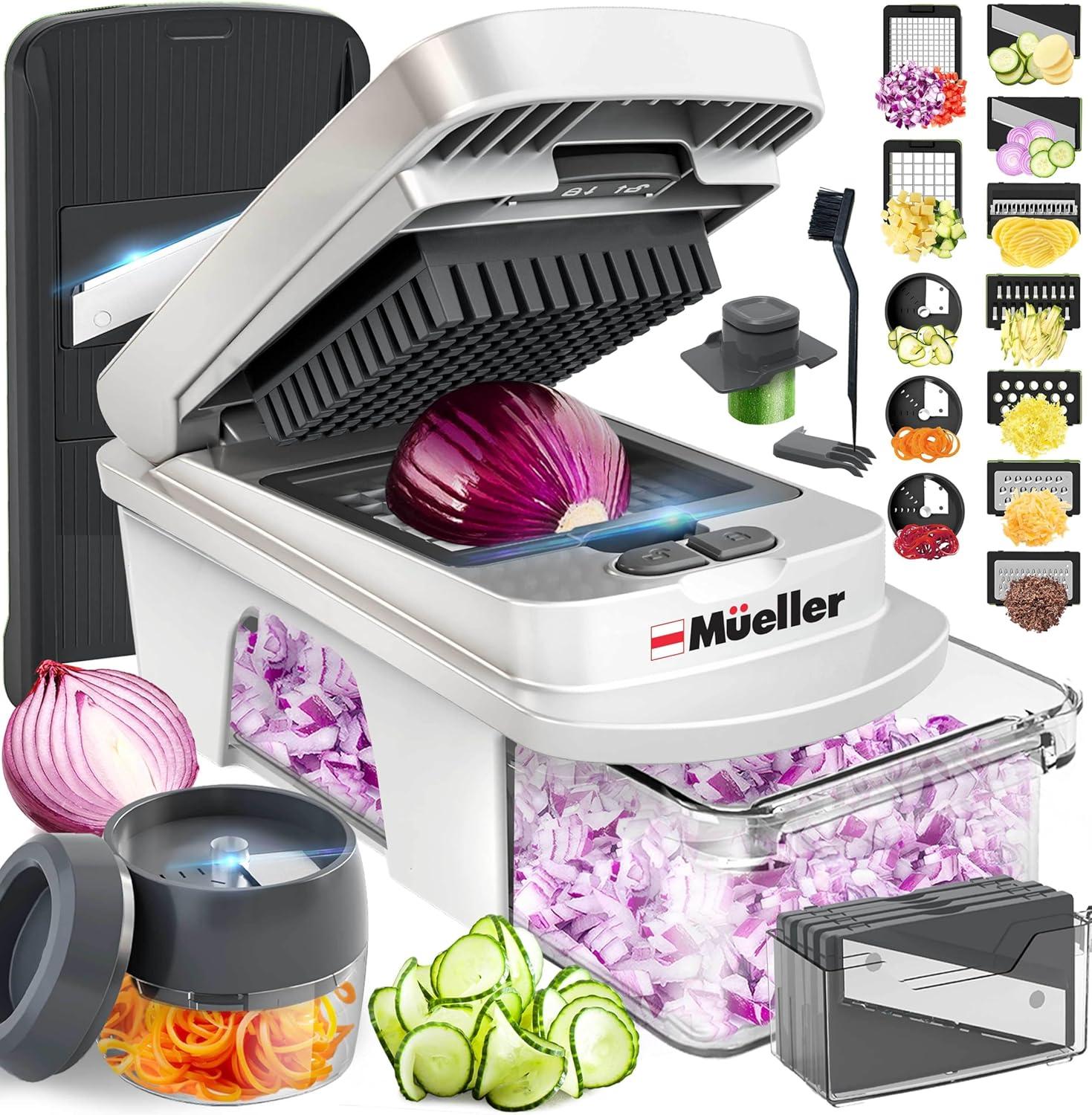 image:imageMueller ULTIMATE 12 Blade Vegetable Chopper Mandoline Slicer and Spiralizer Dicer Grater Kitchen Essentials amp Accessories BlackWhite SandGray