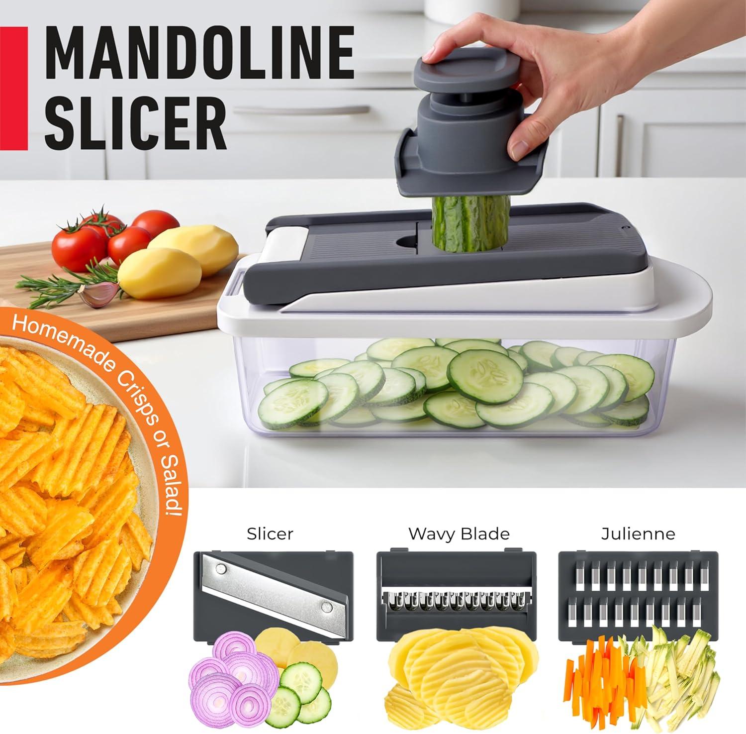image:imageMueller ULTIMATE 12 Blade Vegetable Chopper Mandoline Slicer and Spiralizer Dicer Grater Kitchen Essentials amp Accessories BlackWhite SandGray