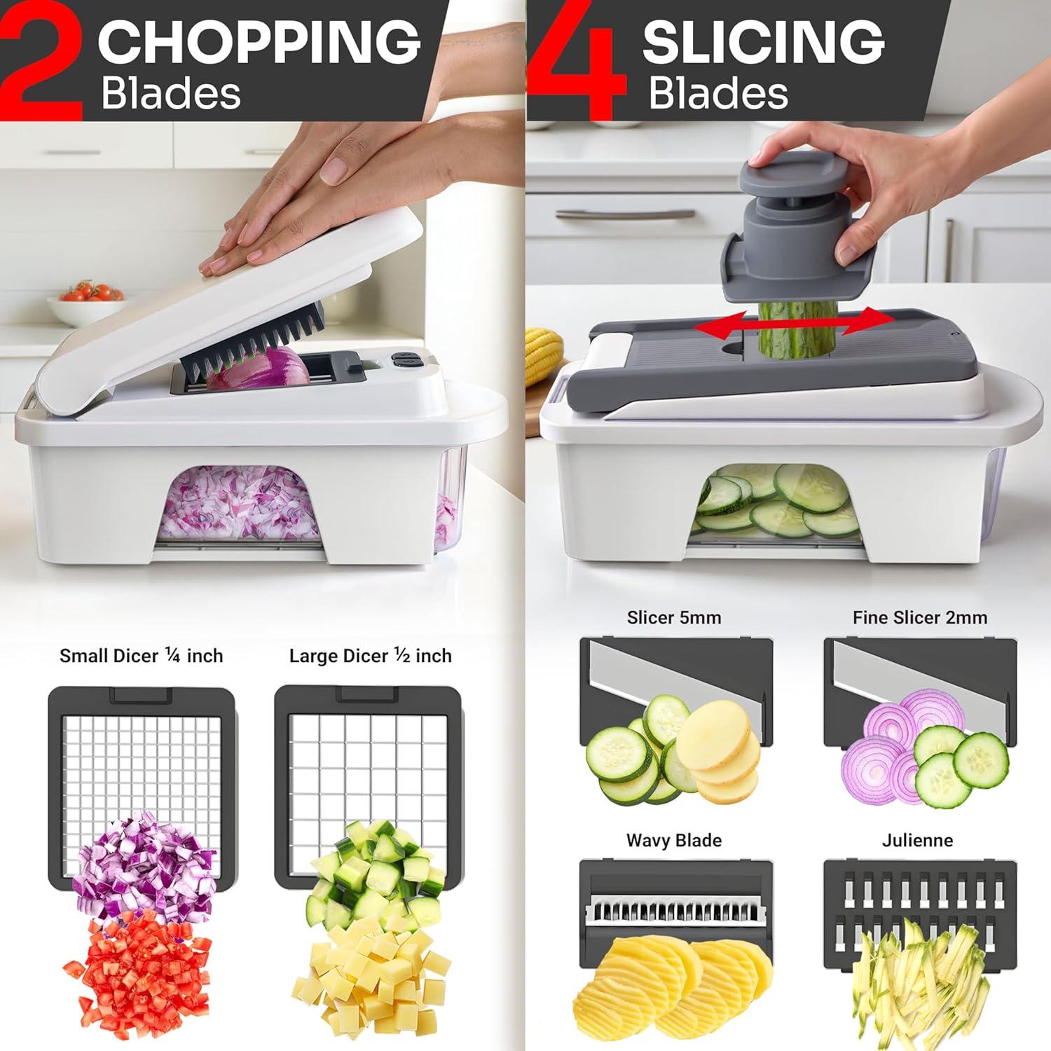 image:imageMueller ULTIMATE 12 Blade Vegetable Chopper Mandoline Slicer and Spiralizer Dicer Grater Kitchen Essentials amp Accessories BlackWhite SandGray