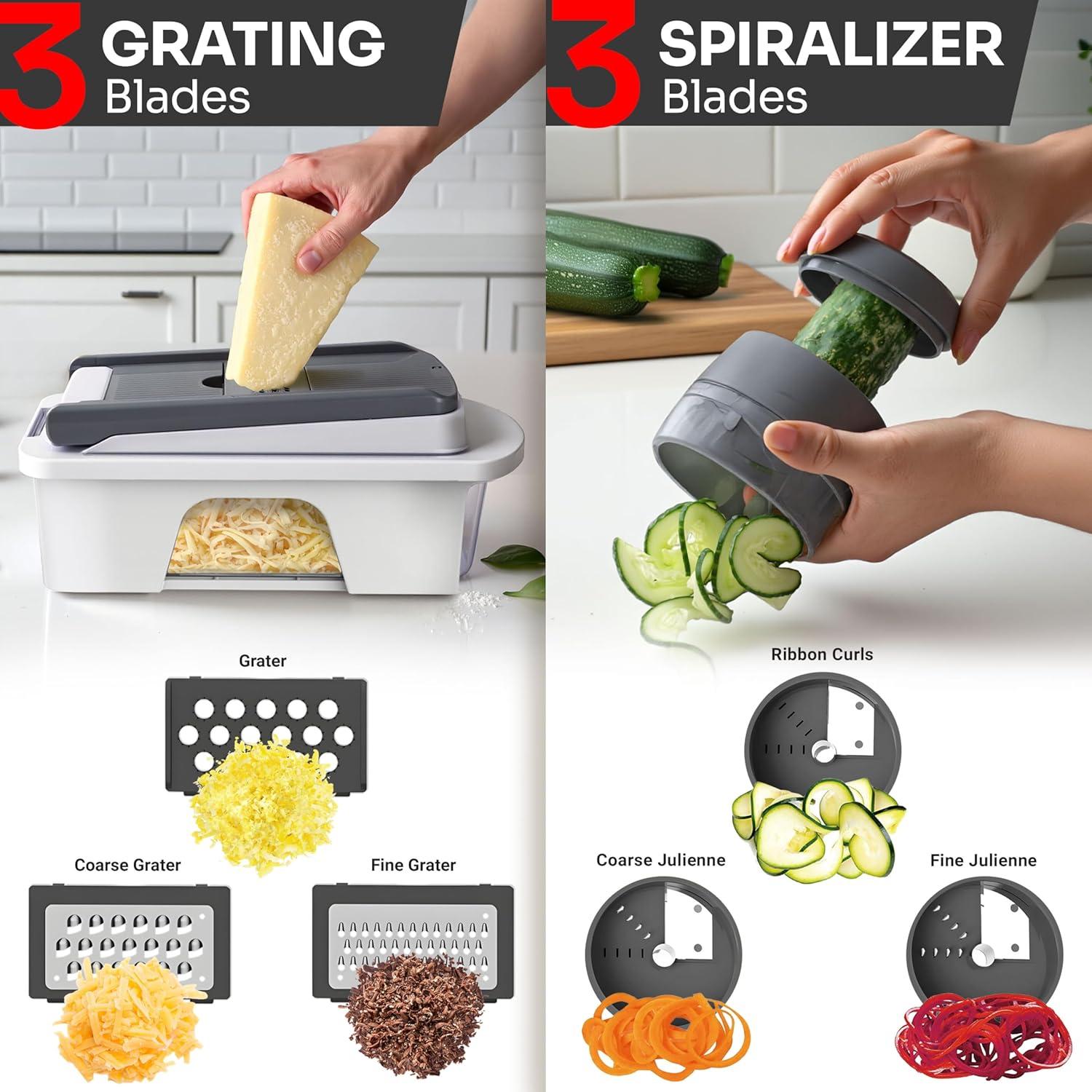 image:imageMueller ULTIMATE 12 Blade Vegetable Chopper Mandoline Slicer and Spiralizer Dicer Grater Kitchen Essentials amp Accessories BlackWhite SandGray