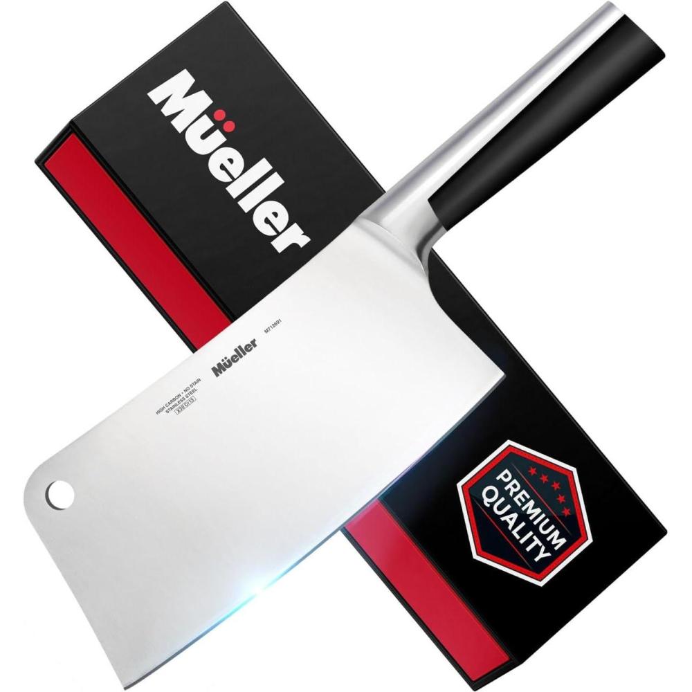 image:imageMueller 7Inch Meat Cleaver Butcher Knife German High Carbon Steel LaserTested RazorSharp Blade Heavy Duty Bone Chopper for Meat amp Vegetables Home amp Restaurant Gift for HimStainless Steel Handle