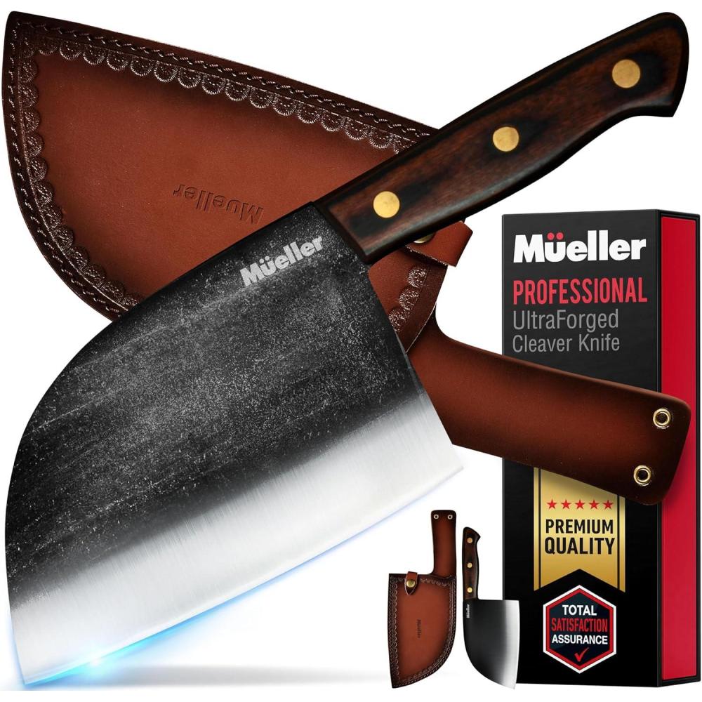 image:imageMueller Outstanding Ancient Forged Serbian Meat Cleaver Knife 67 Full Tang HighCarbon Steel Chef Knife Pakkawood Handle Kitchen Knives Set with Leather Sheath Butcher