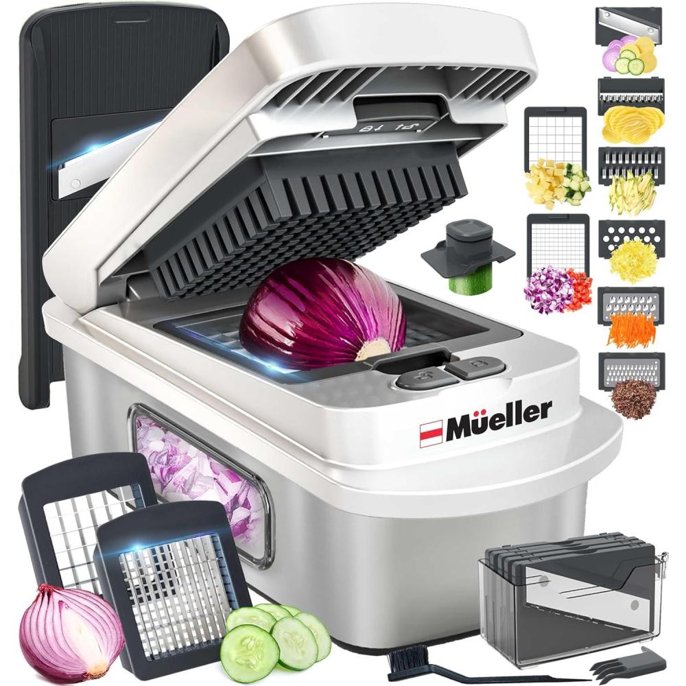 image:imageMueller ULTIMATE 12 Blade Vegetable Chopper Mandoline Slicer and Spiralizer Dicer Grater Kitchen Essentials amp Accessories BlackStainless Steel White SandGrey