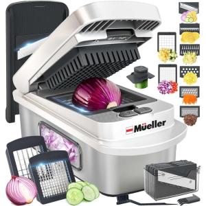image:imageMueller ULTIMATE 12 Blade Vegetable Chopper Mandoline Slicer and Spiralizer Dicer Grater Kitchen Essentials amp Accessories BlackStainless Steel White SandGrey