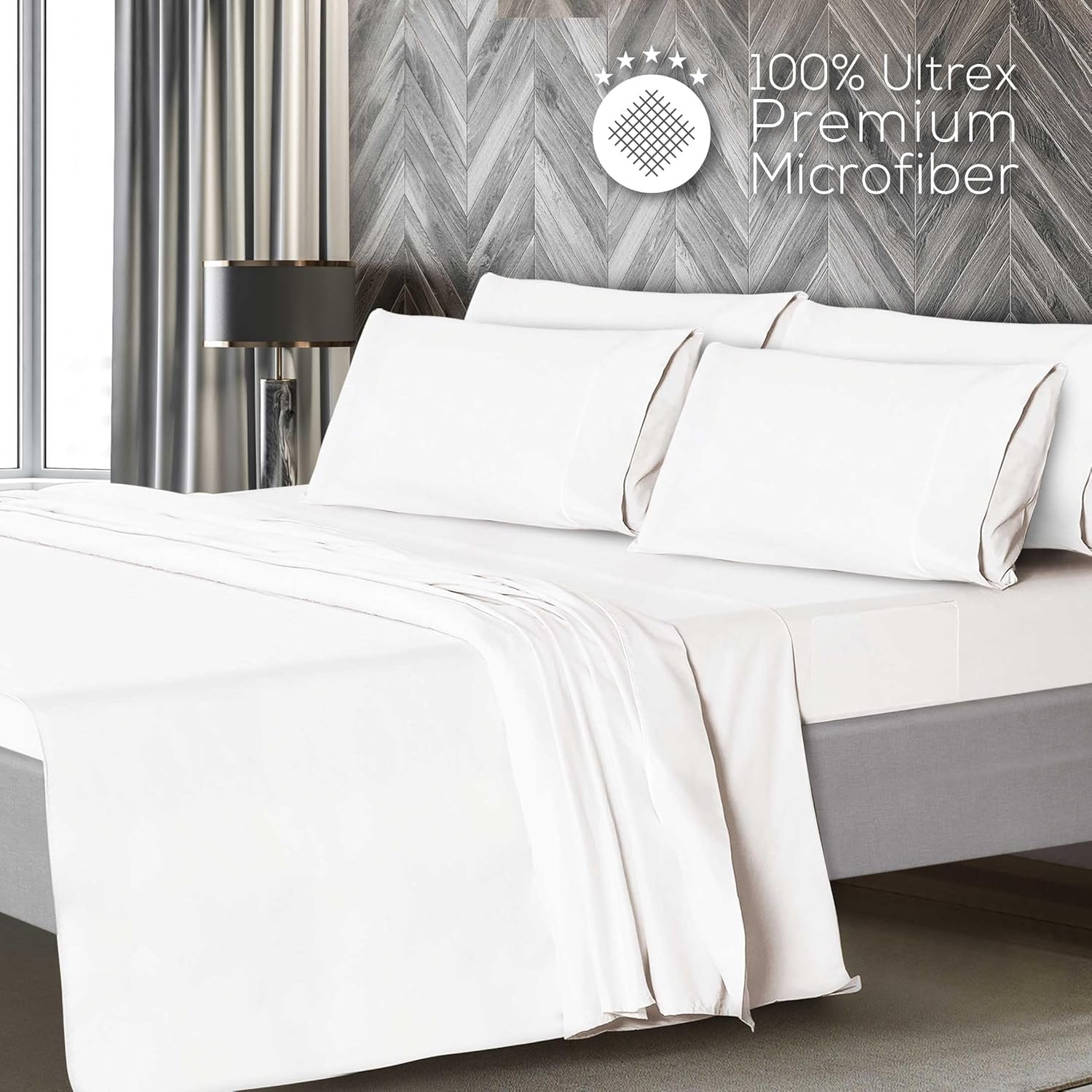 image:imageMueller Luxury 6 PC Full Size Bed Sheets Super Soft 1800 Deep Pocket up to 16 Full Size Sheets Transfers Heat Breathes Better Hypoallergenic WrinkleResistant OekoTEX Light GreyWhite