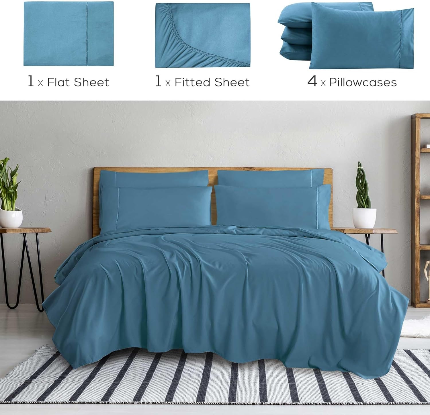 image:imageMueller Luxury 6 PC Full Size Bed Sheets Super Soft 1800 Deep Pocket up to 16 Full Size Sheets Transfers Heat Breathes Better Hypoallergenic WrinkleResistant OekoTEX Light GreyDenim