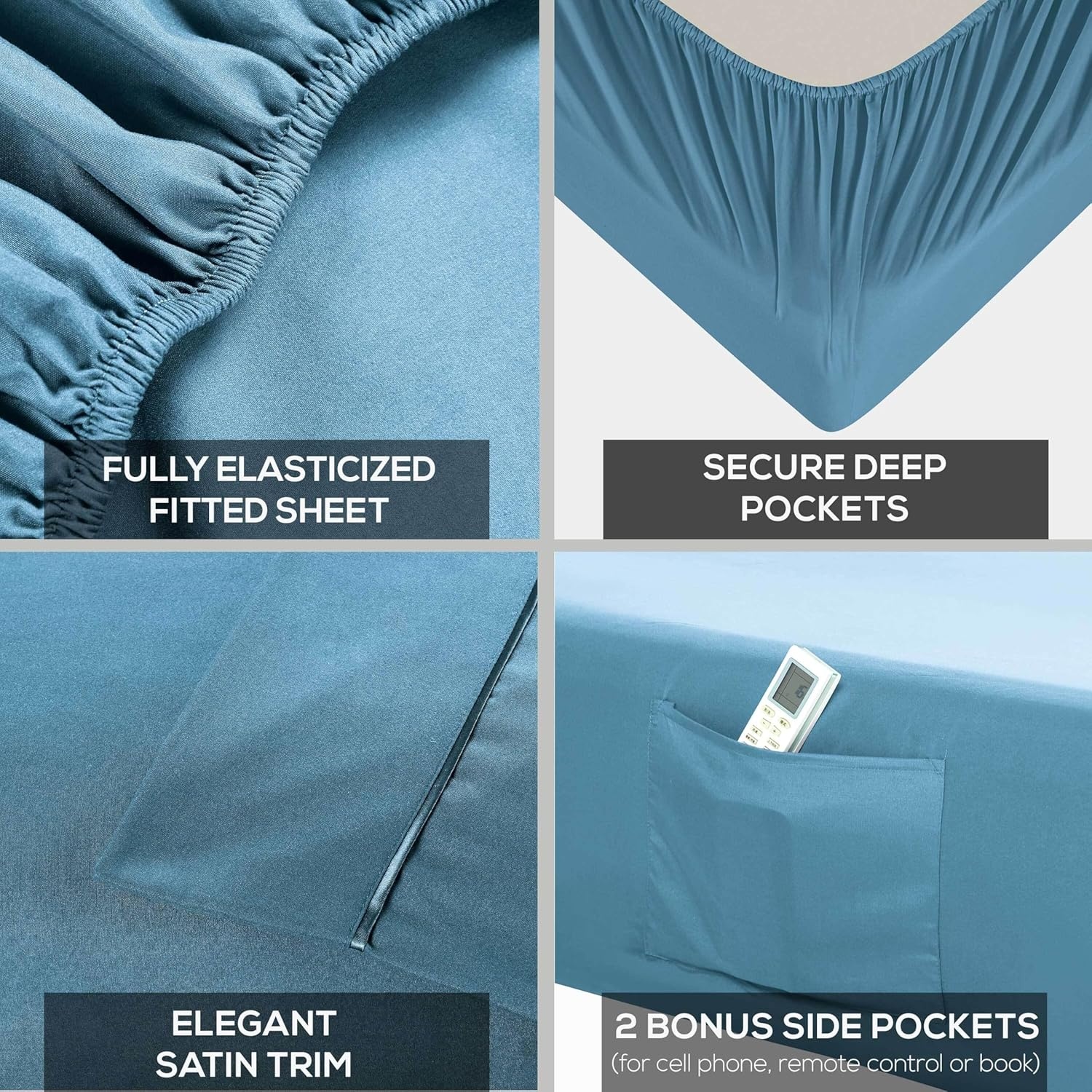 image:imageMueller Luxury 6 PC Full Size Bed Sheets Super Soft 1800 Deep Pocket up to 16 Full Size Sheets Transfers Heat Breathes Better Hypoallergenic WrinkleResistant OekoTEX Light GreyDenim