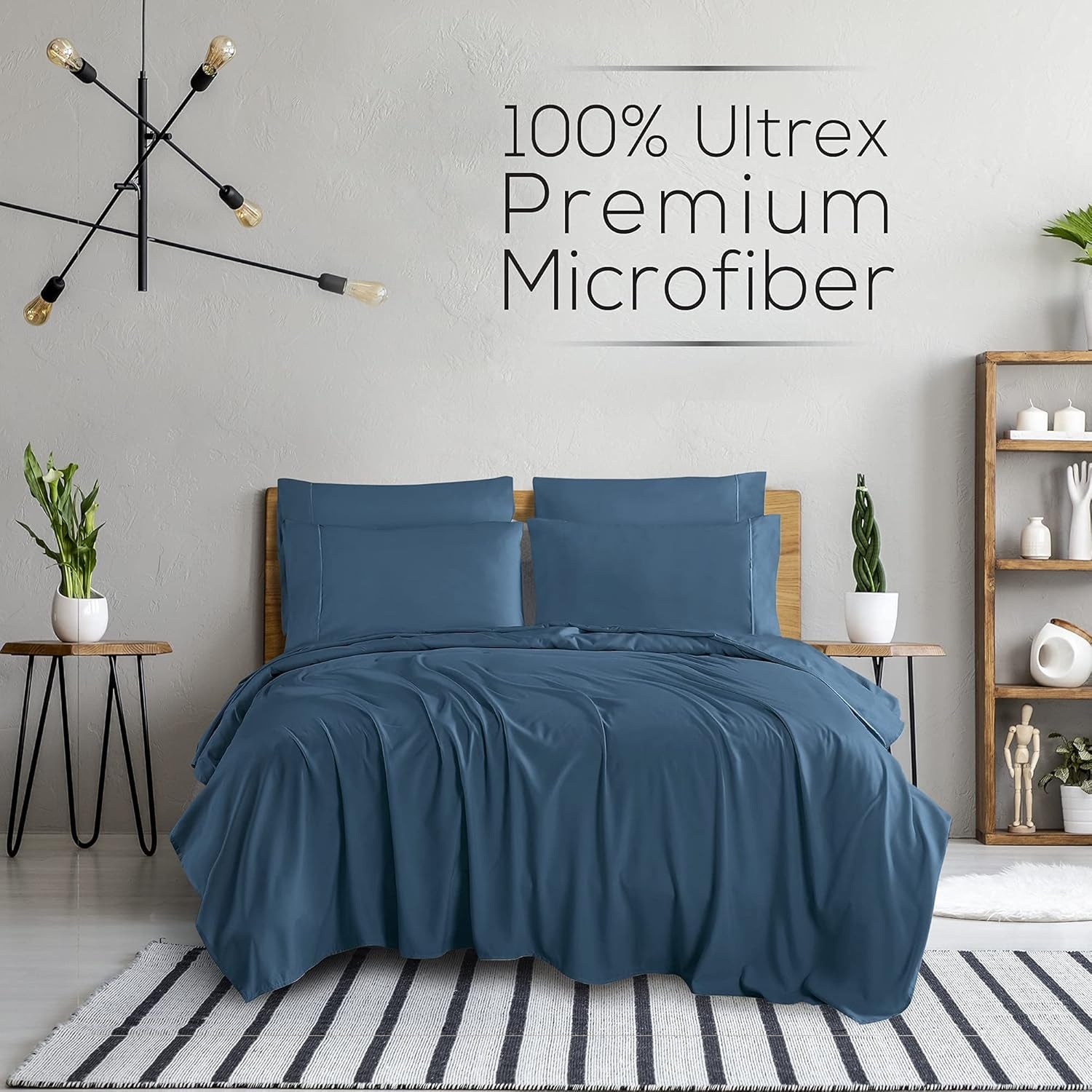 image:imageMueller Luxury 6 PC Full Size Bed Sheets Super Soft 1800 Deep Pocket up to 16 Full Size Sheets Transfers Heat Breathes Better Hypoallergenic WrinkleResistant OekoTEX Light GreyNavy