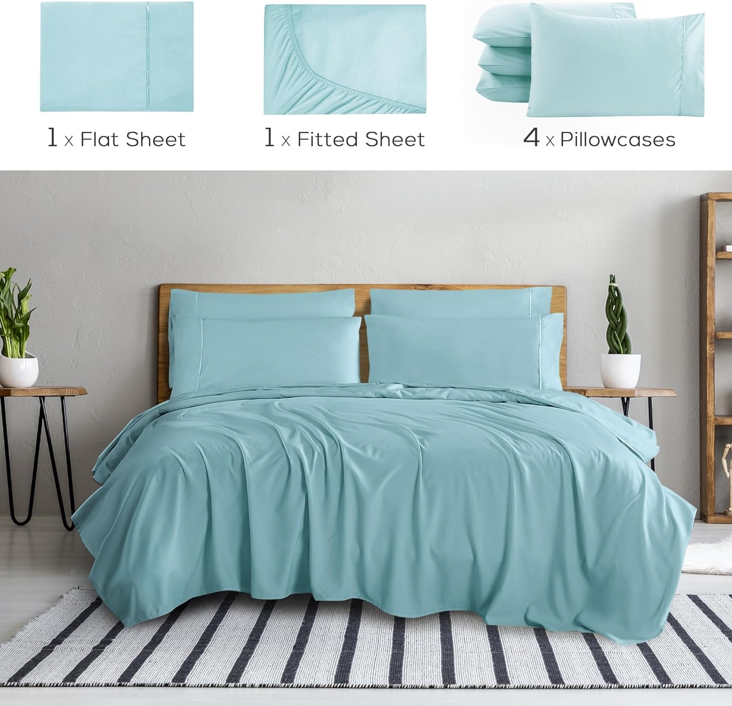 image:imageMueller Luxury 6 PC Full Size Bed Sheets Super Soft 1800 Deep Pocket up to 16 Full Size Sheets Transfers Heat Breathes Better Hypoallergenic WrinkleResistant OekoTEX Light GreyAqua